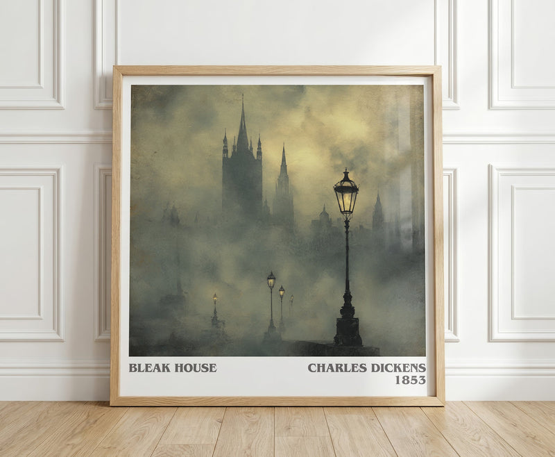 Bleak House literary print in frame leaning in hallway – classic literature wall art