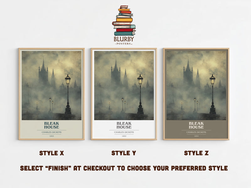 Bleak House book cover print in frame leaning in hallway – classic literature wall art