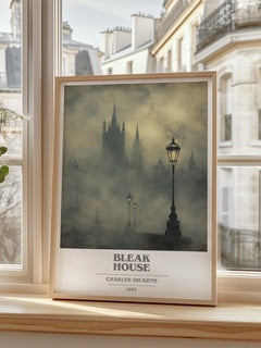 Bleak House Book Cover Poster by Charles Dickens – framed print by a bright window