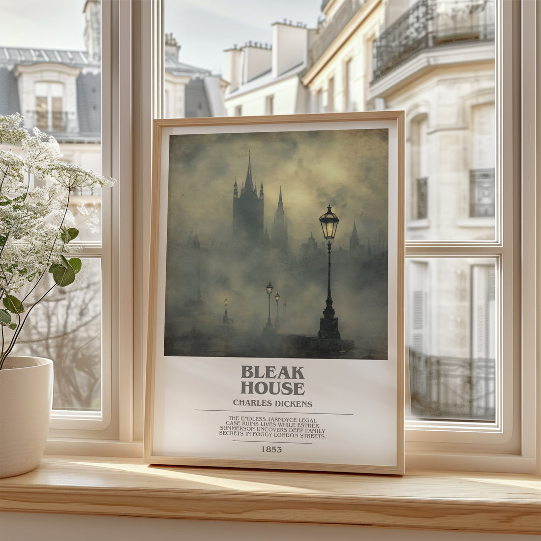 Bleak House Bookish Wall Art by Charles Dickens – framed print by a bright window