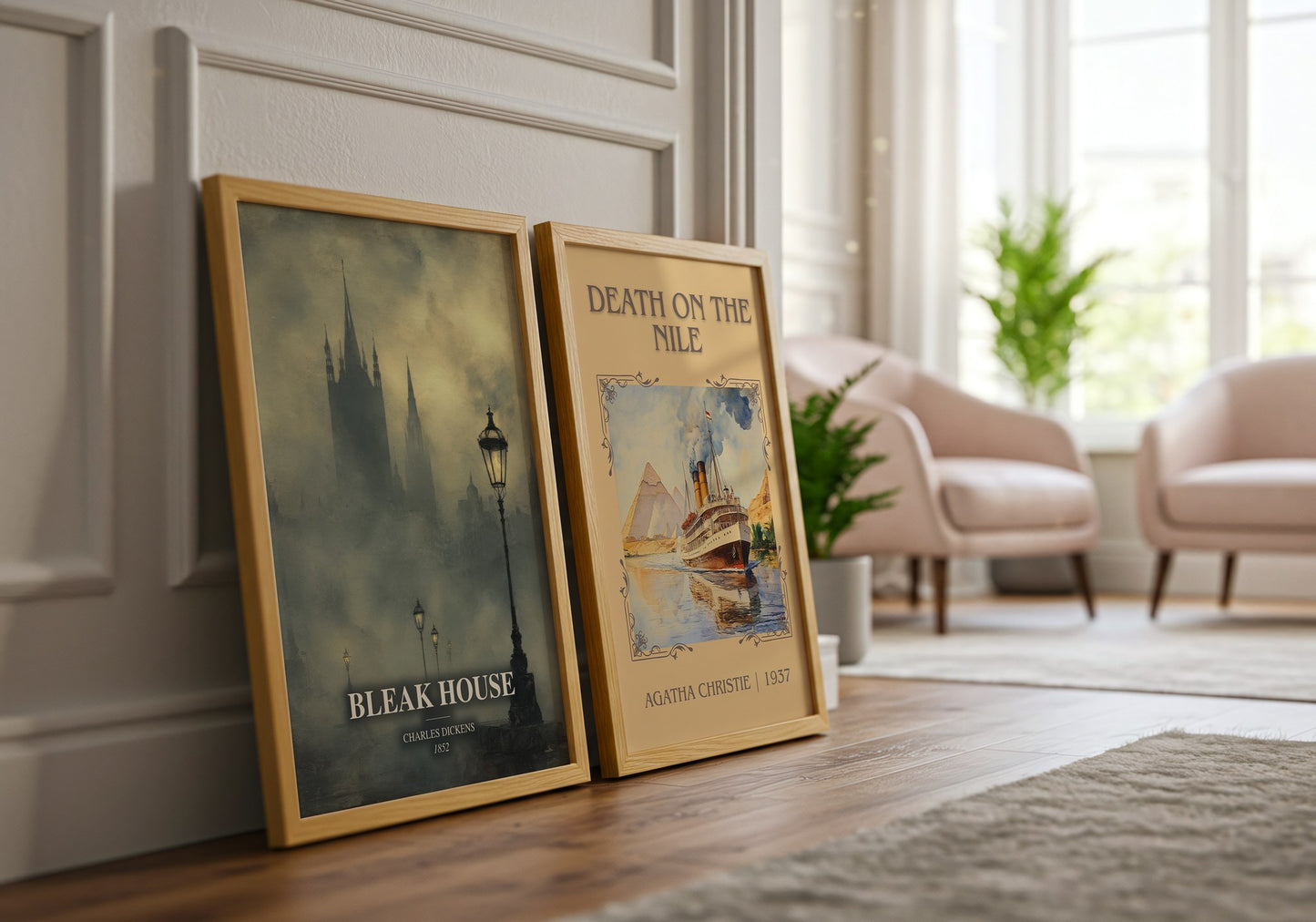 Bleak House watercolour print framed by window – literary home decor