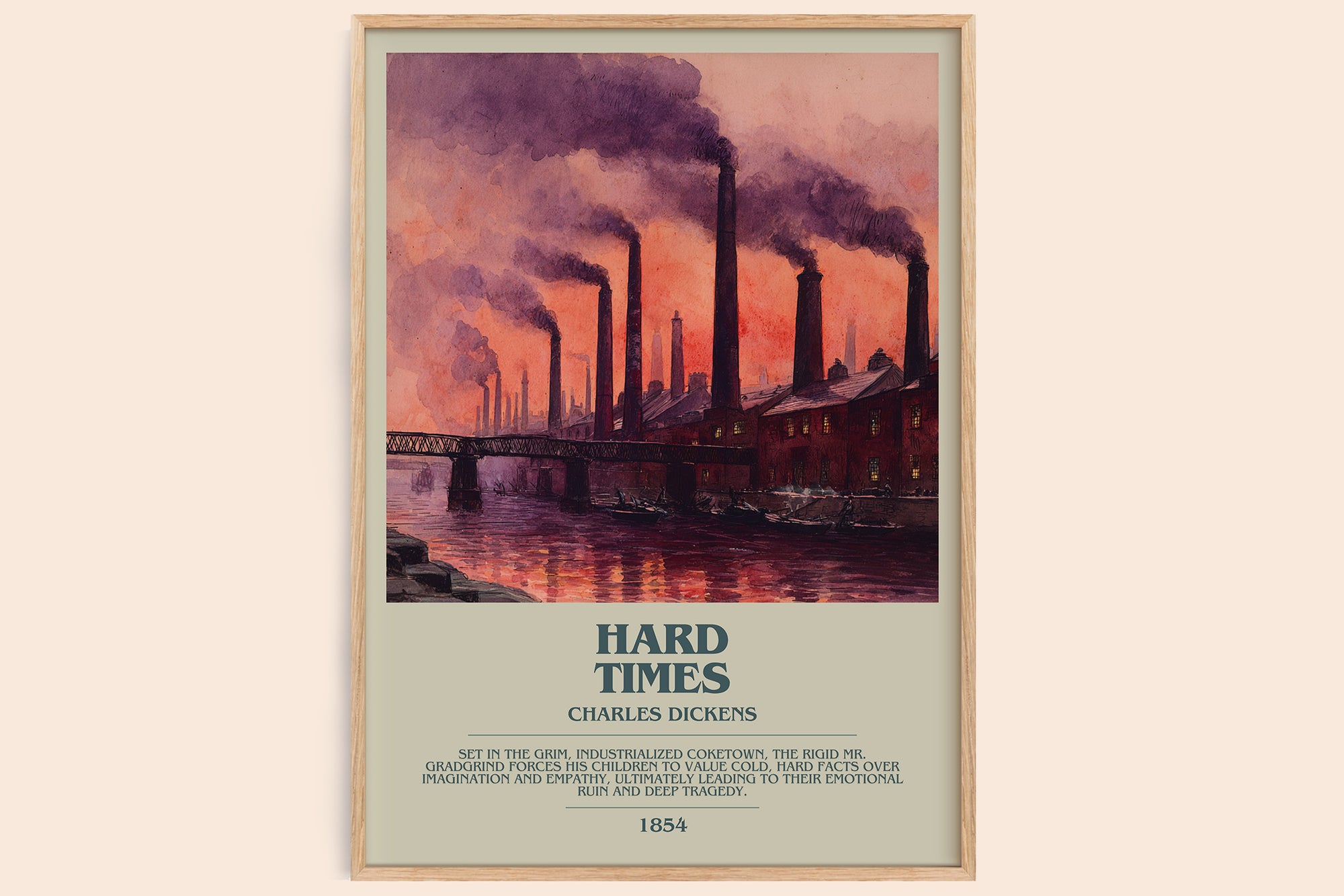 Hard Times bookish book poster by Charles Dickens – framed literary art print