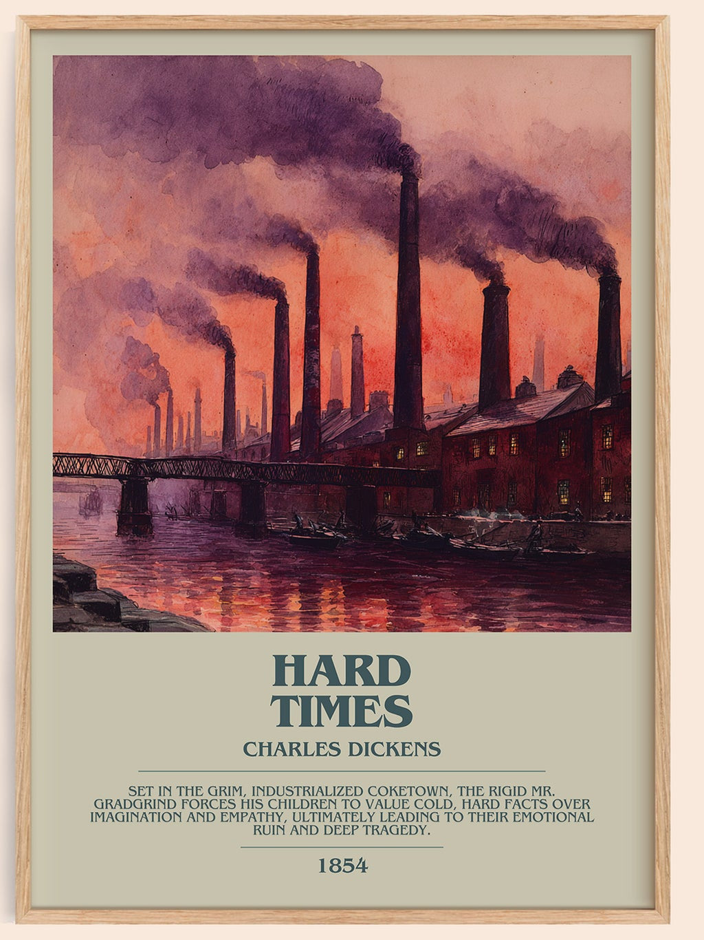 Hard Times bookish book poster by Charles Dickens – framed literary art print