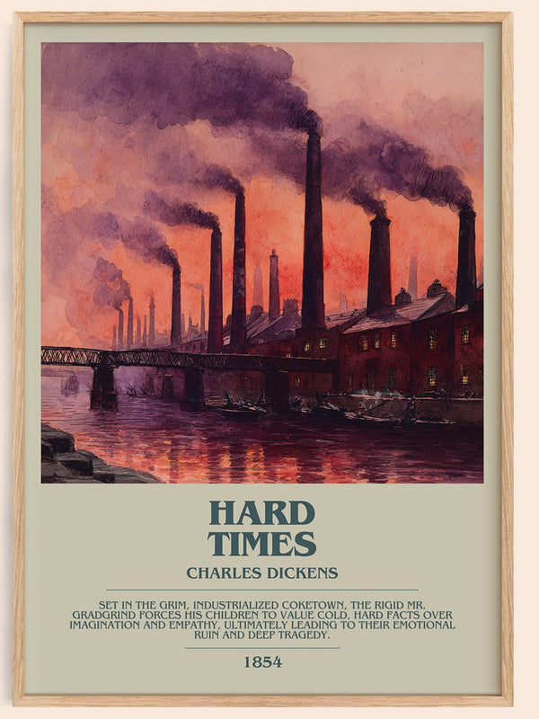 Hard Times bookish book poster by Charles Dickens – framed literary art print