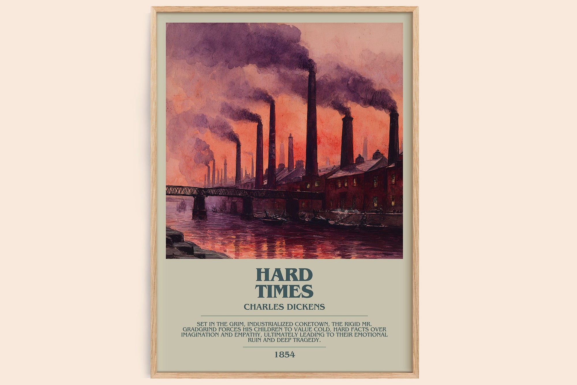 Hard Times bookish book poster by Charles Dickens – framed literary art print