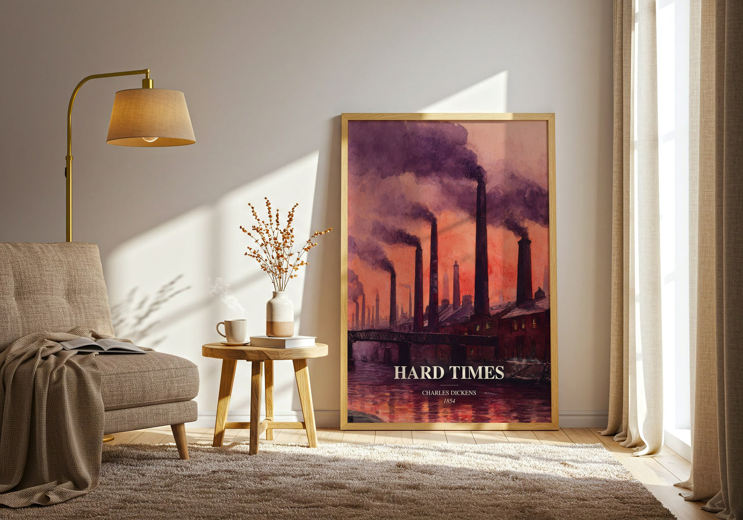 Hard Times watercolour print in frame leaning in hallway – classic literature wall art
