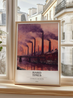 Hard Times Book Cover Poster by Charles Dickens – framed print by a bright window