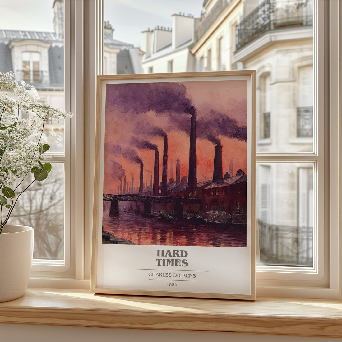 Hard Times Book Cover Poster by Charles Dickens – framed print by a bright window