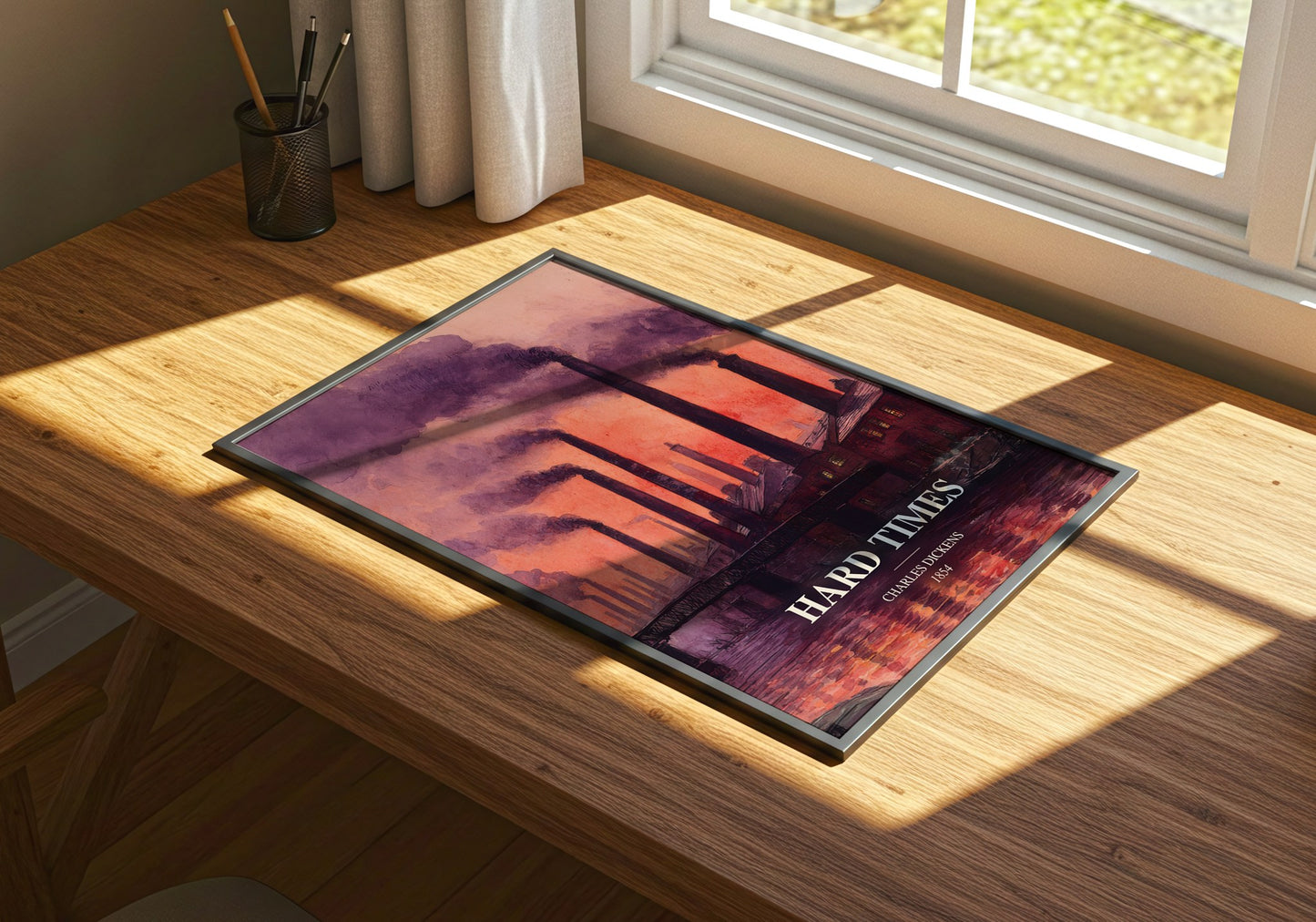 Hard Times watercolour book poster framed on wall – classic literature wall art