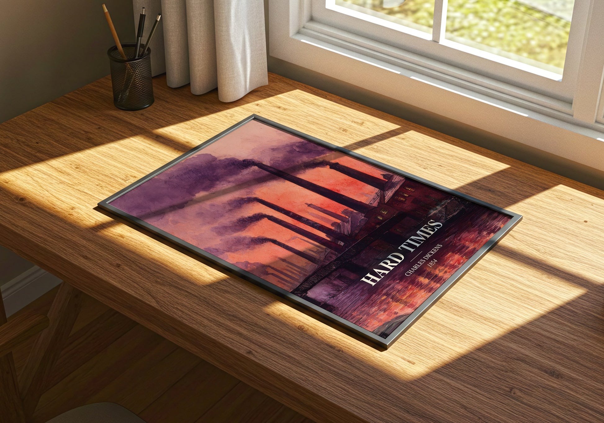 Hard Times watercolour book poster framed on wall – classic literature wall art