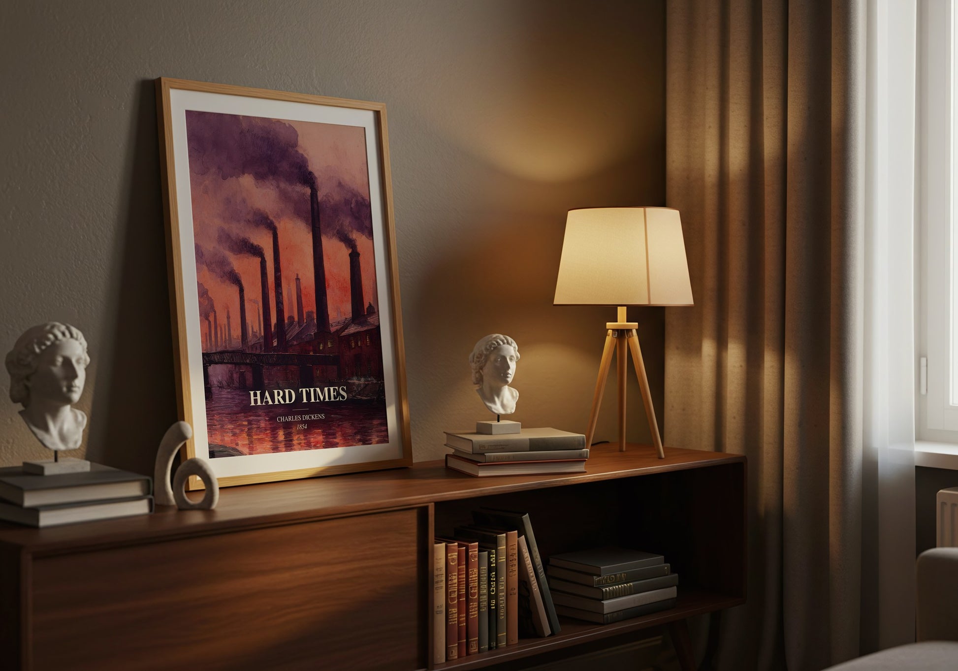 Hard Times watercolour print on bookshelf – Charles Dickens fan gift