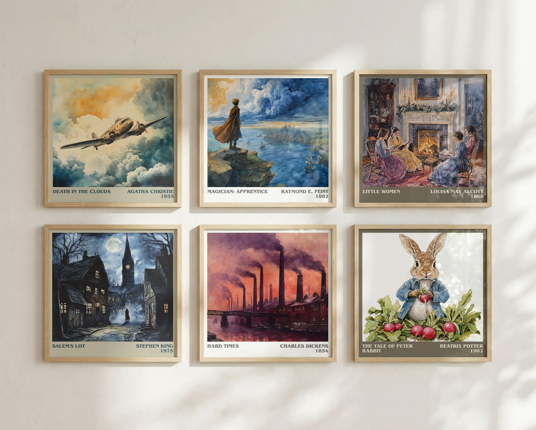 Hard Times Literary Art Print by Charles Dickens – square print in a six-frame gallery wall