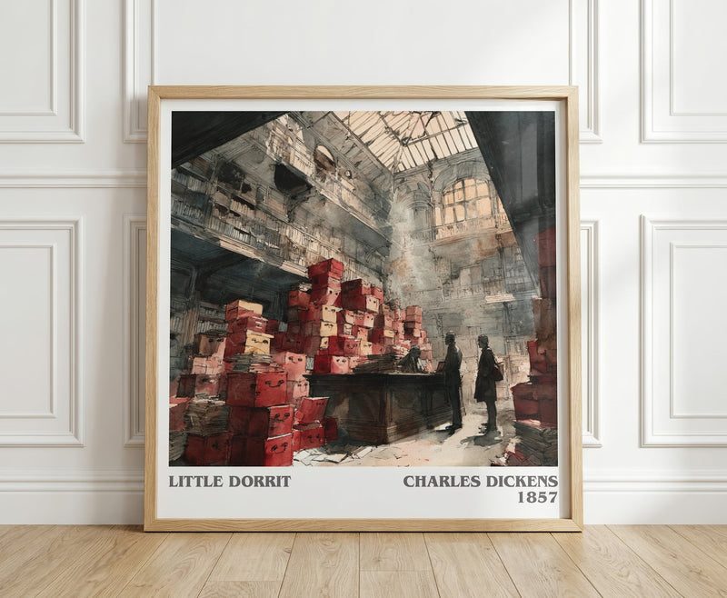 Little Dorritt literary print in frame leaning in hallway – classic literature wall art
