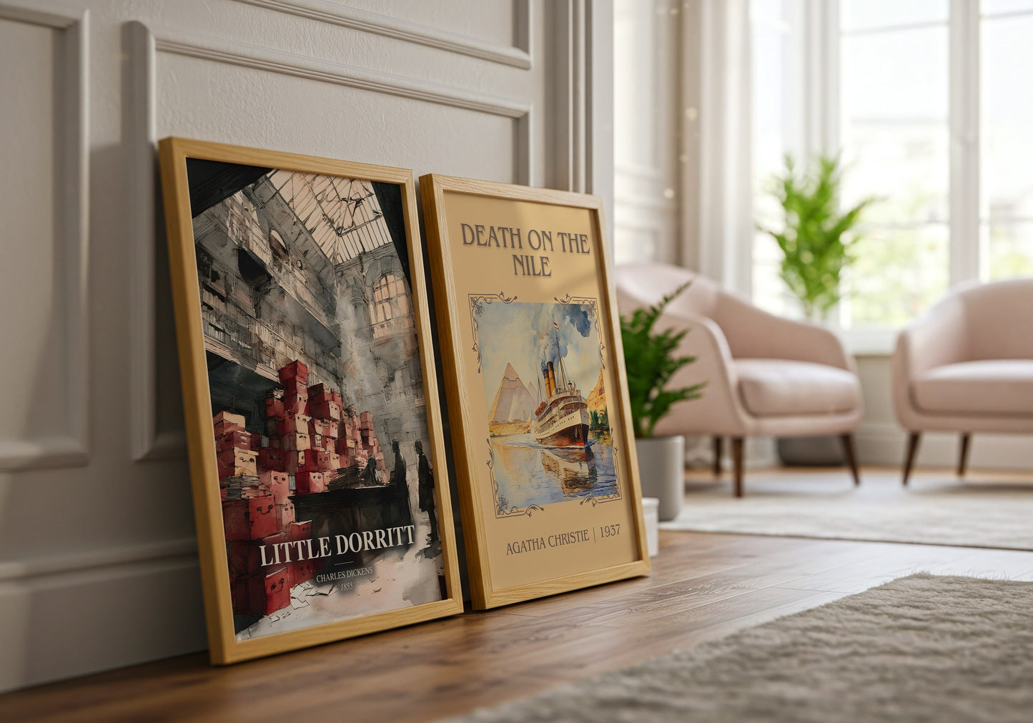 Little Dorritt watercolour print framed by window – literary home decor