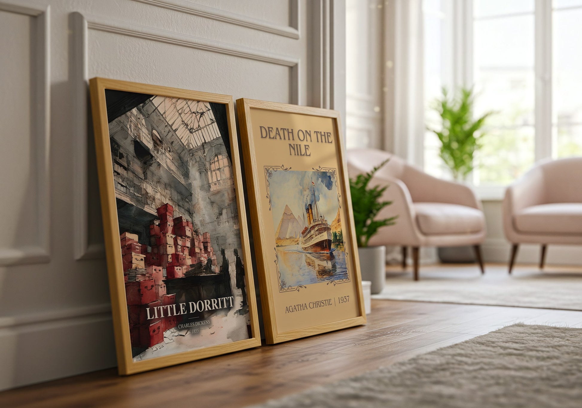 Little Dorritt watercolour print framed by window – literary home decor