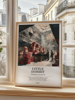 Little Dorrit Bookish Wall Art by Charles Dickens – framed print by a bright window