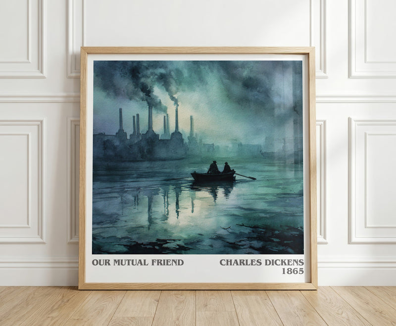 Our Mutual Friend literary print in frame leaning in hallway – classic literature wall art