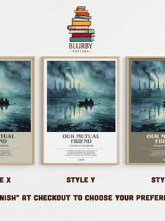 Our Mutual Friend Bookish Wall Art by Charles Dickens – Style X, Y and Z side by side – choose your finish