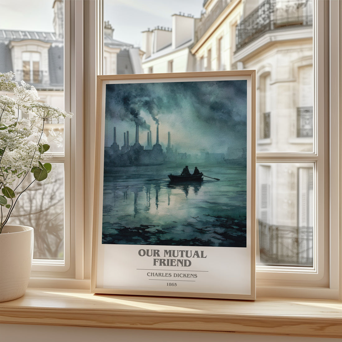 Our Mutual Friend Book Cover Poster by Charles Dickens – framed print by a bright window