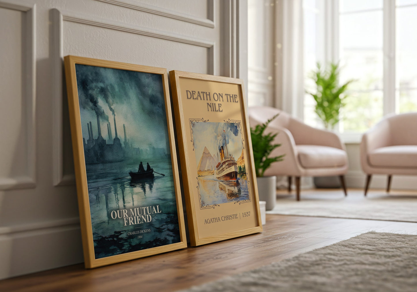 Our Mutual Friend watercolour print framed by window – literary home decor