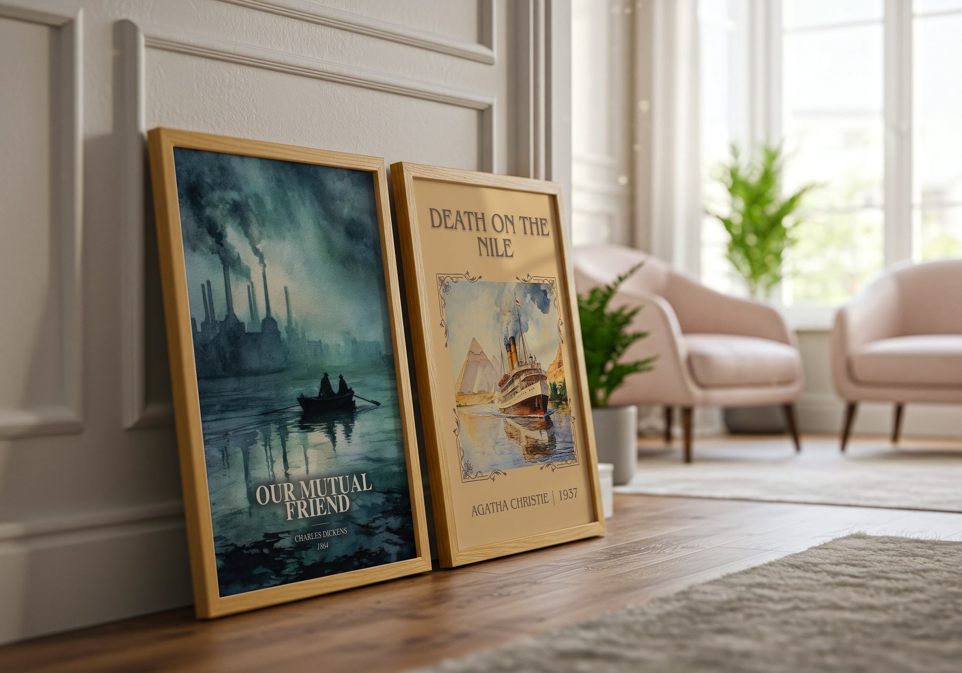 Our Mutual Friend watercolour print framed by window – literary home decor