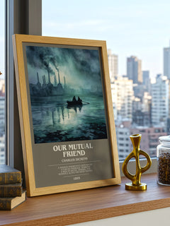 Our Mutual Friend Bookish Wall Art by Charles Dickens – framed print on a city-view windowsill