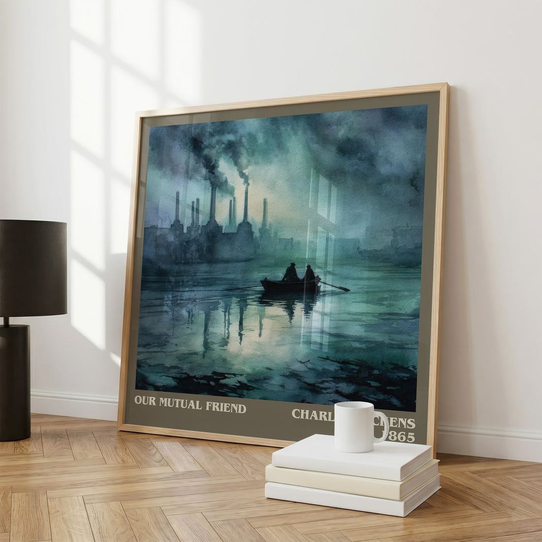 Our Mutual Friend Literary Art Print by Charles Dickens – large square framed print leaning against a wall