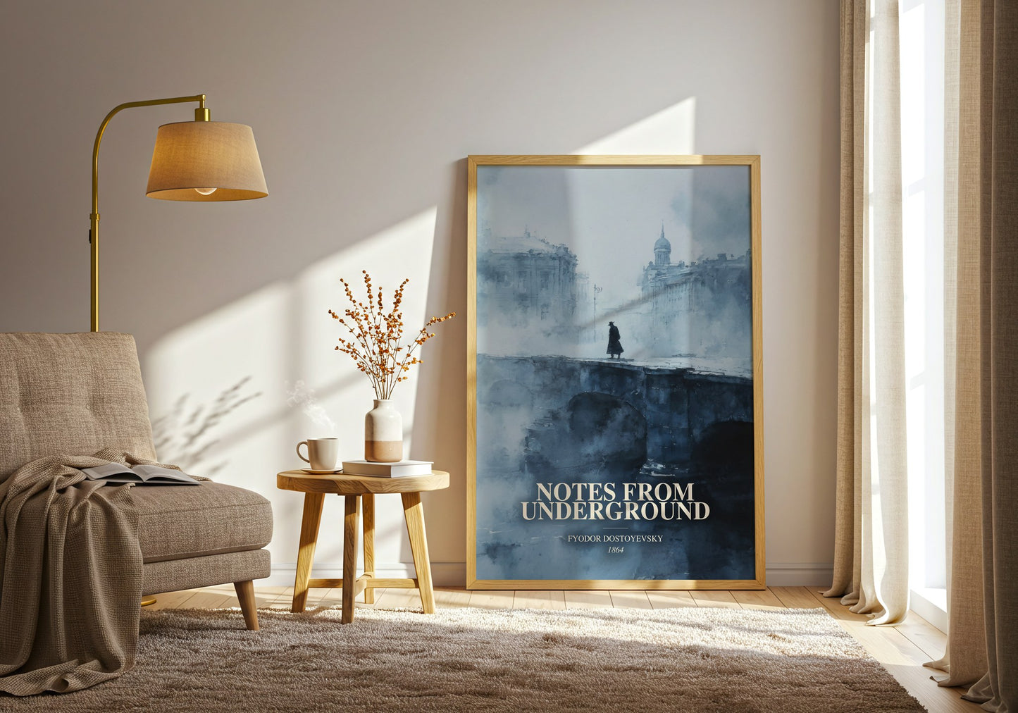 Notes From Underground watercolour print in frame leaning in hallway – philosophy wall art