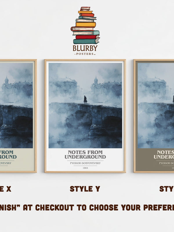 Notes From Underground book cover print in frame leaning in hallway – classic literature wall art