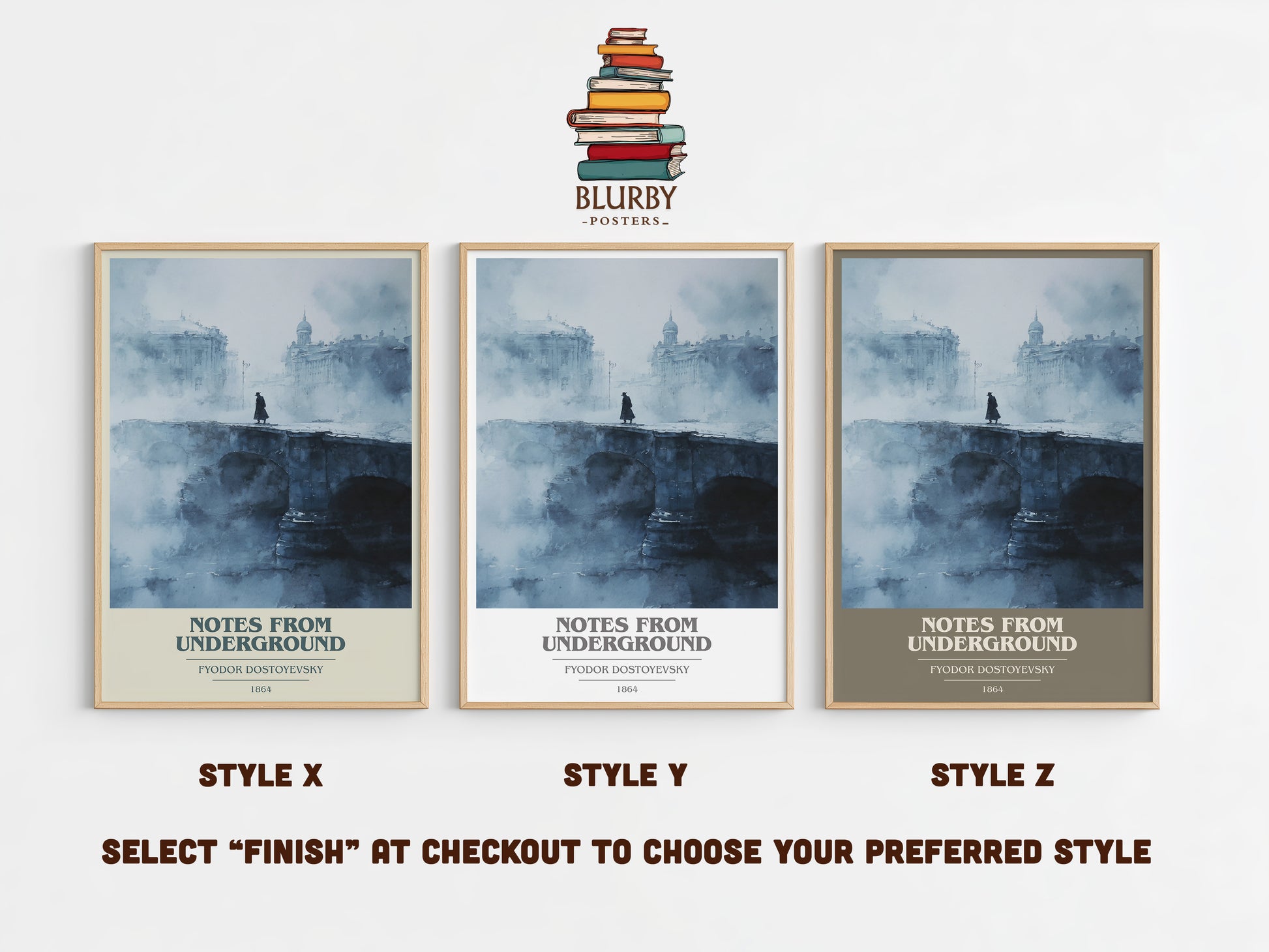 Notes From Underground book cover print in frame leaning in hallway – classic literature wall art