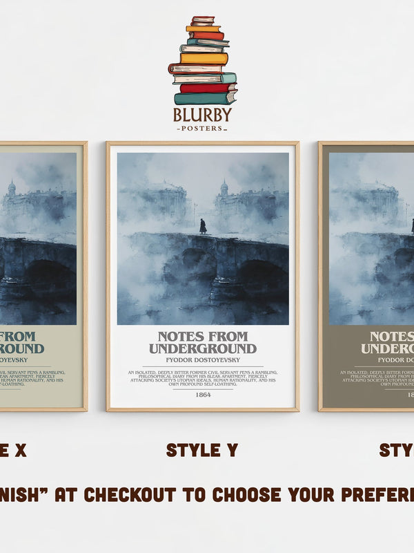 Notes From Underground bookish print in frame leaning in hallway – classic literature wall art