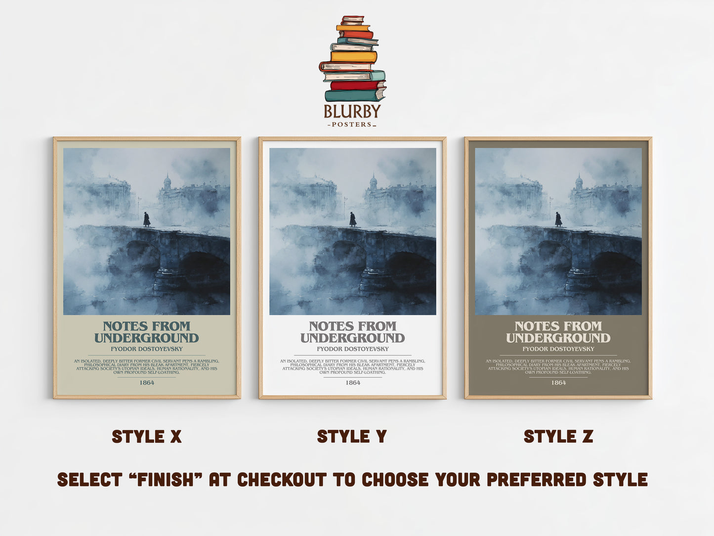 Notes From Underground bookish print in frame leaning in hallway – classic literature wall art