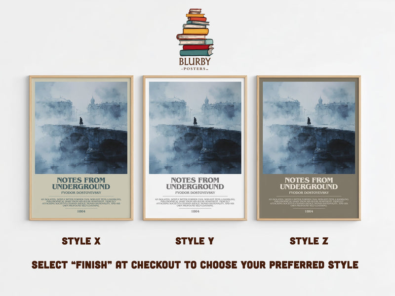Notes From Underground bookish print in frame leaning in hallway – classic literature wall art