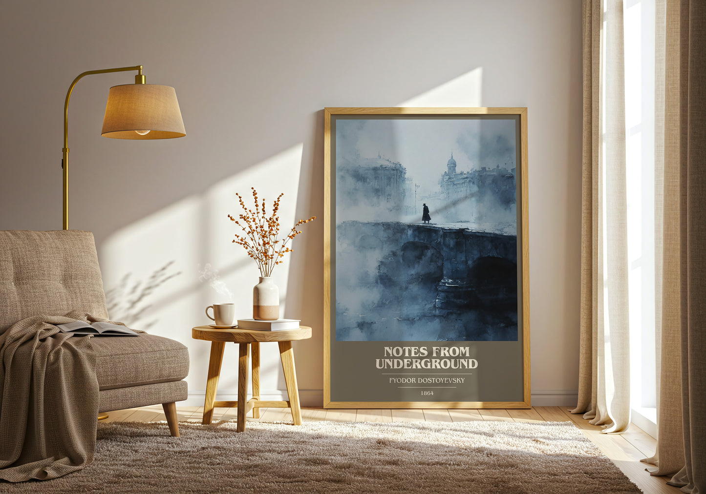 Notes From Underground book cover print framed by window – literary home decor
