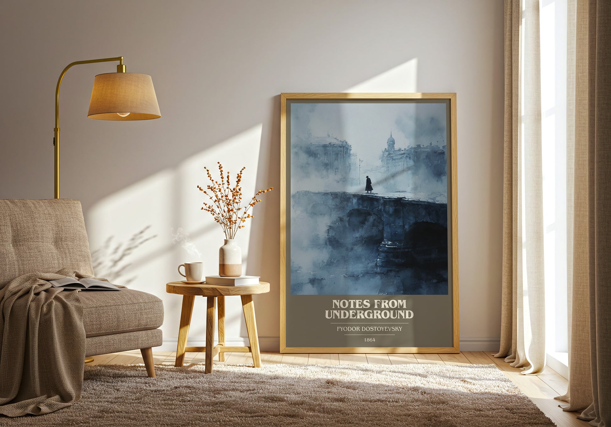 Notes From Underground book cover print framed by window – literary home decor