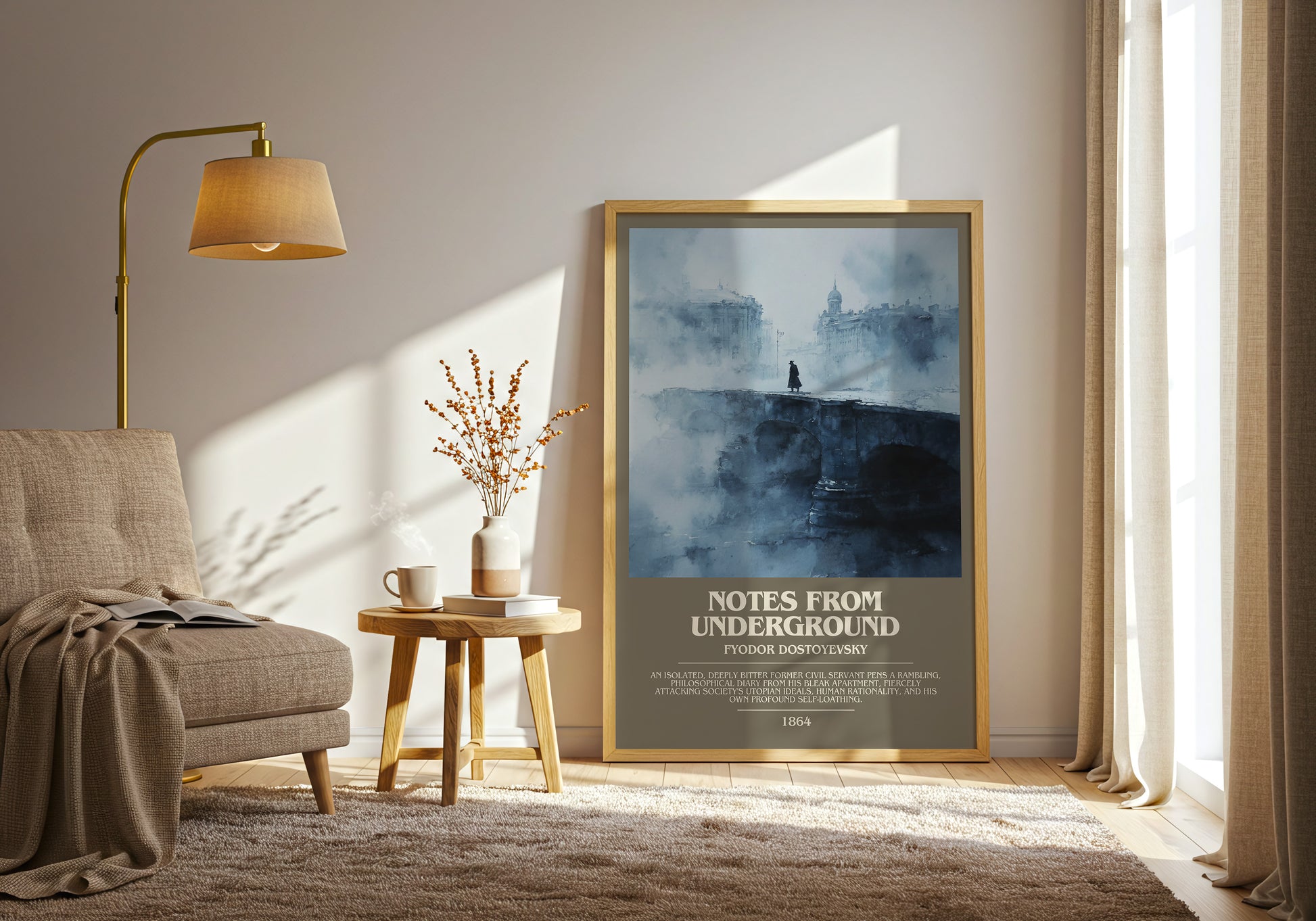 Notes From Underground bookish print framed by window – literary home decor