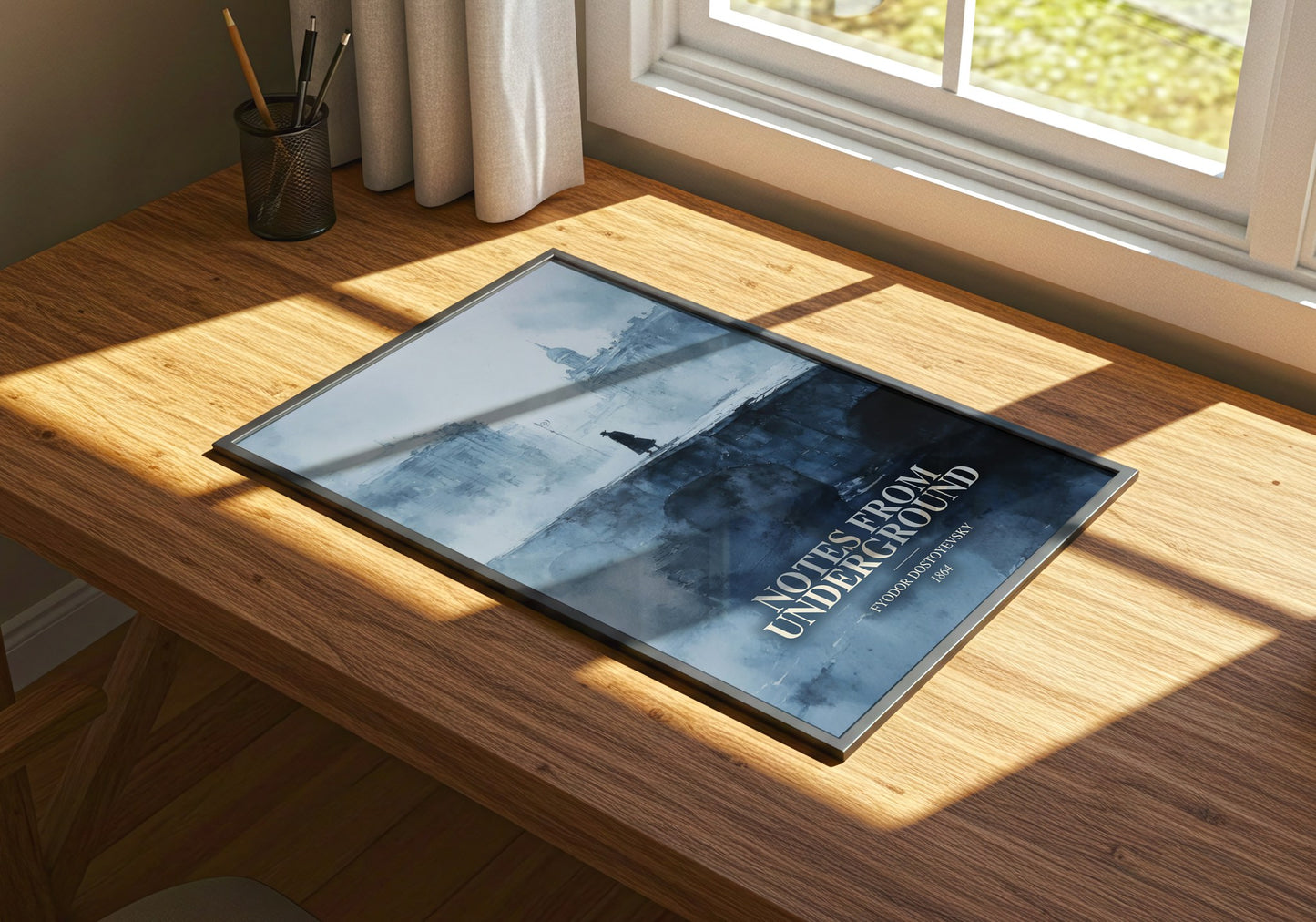 Notes From Underground watercolour book poster framed on wall – philosophy wall art