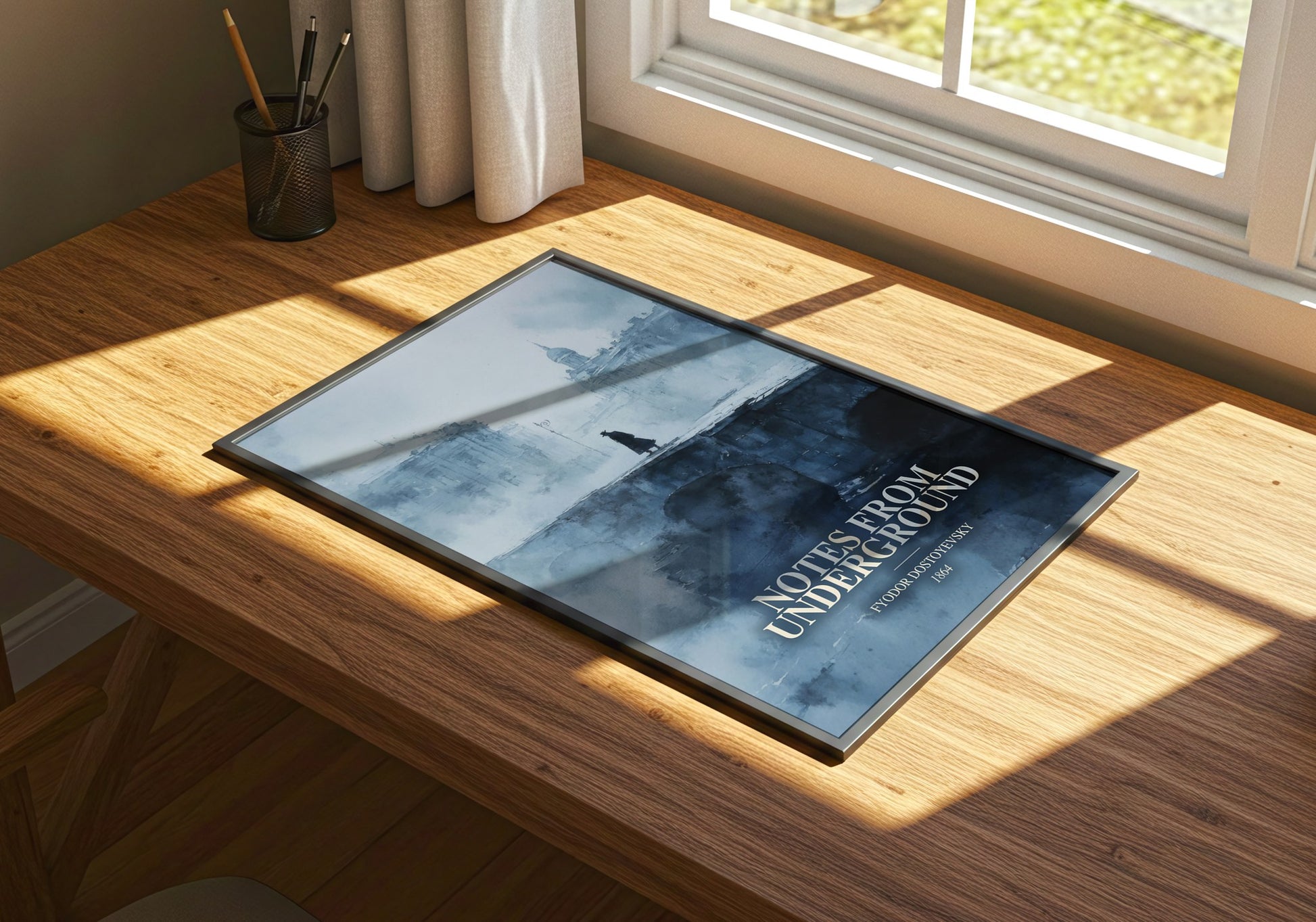 Notes From Underground watercolour book poster framed on wall – philosophy wall art