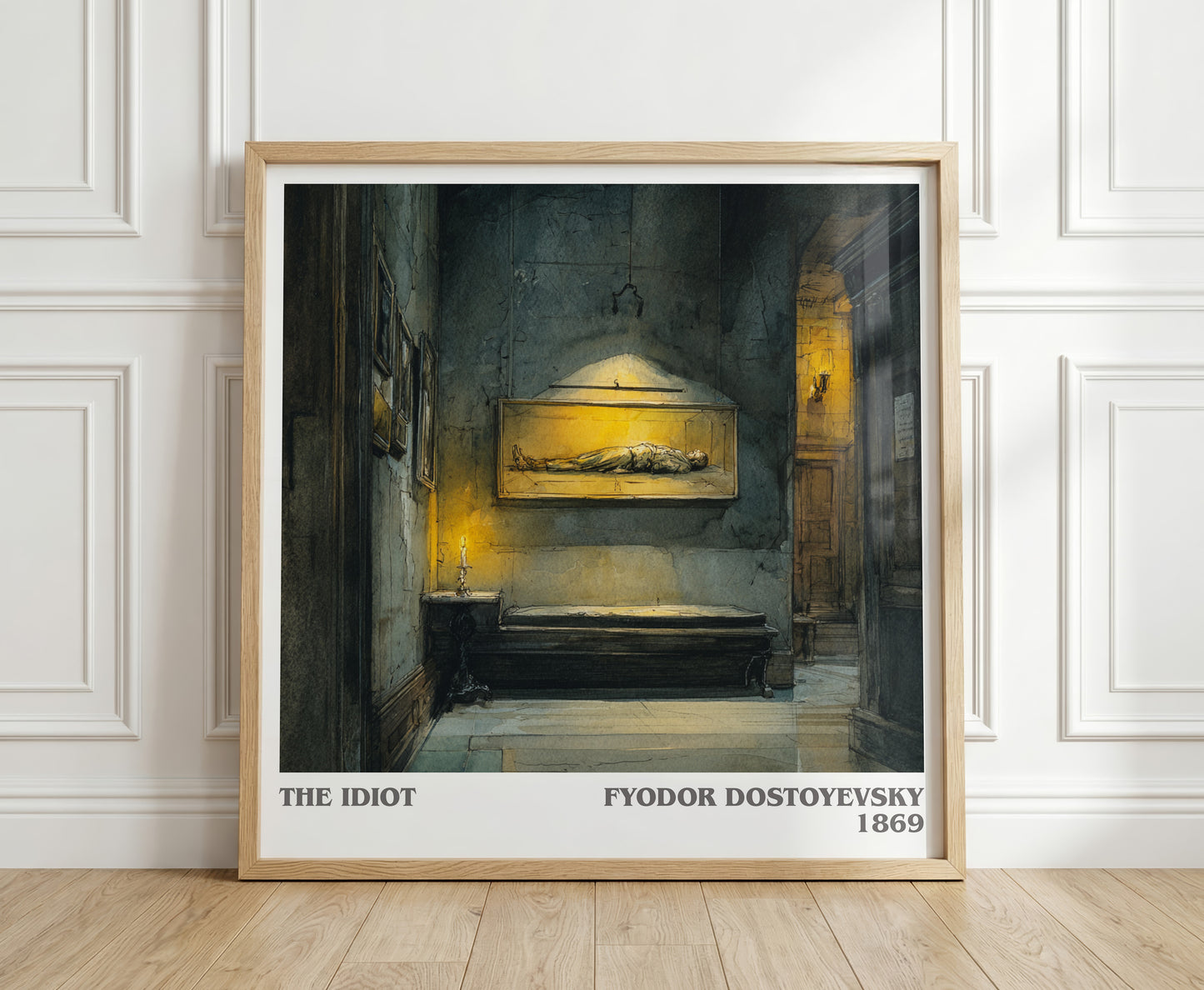 The Idiot literary print in frame leaning in hallway – classic literature wall art