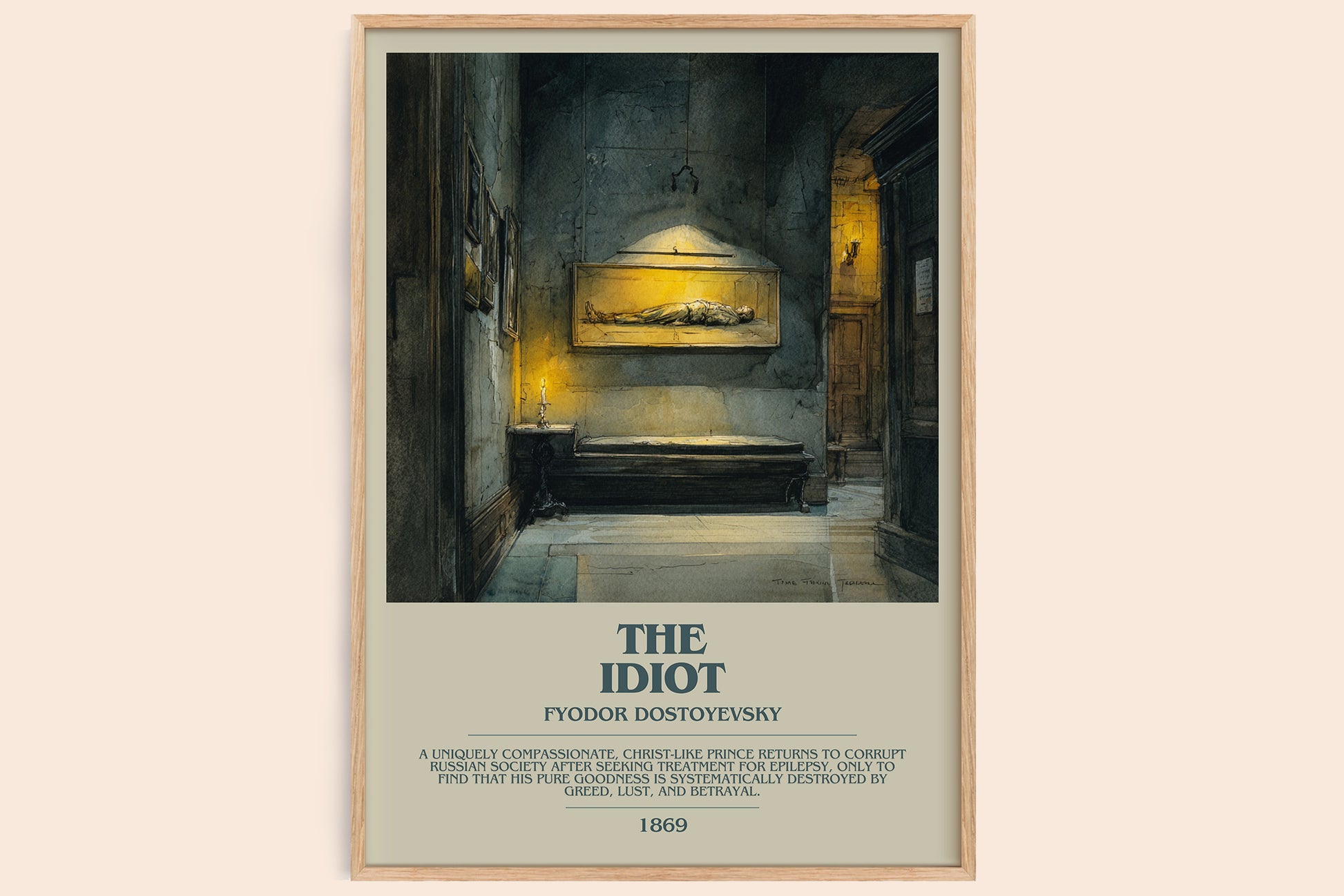The Idiot bookish book poster by Fyodor Dostoyevsky – framed literary art print