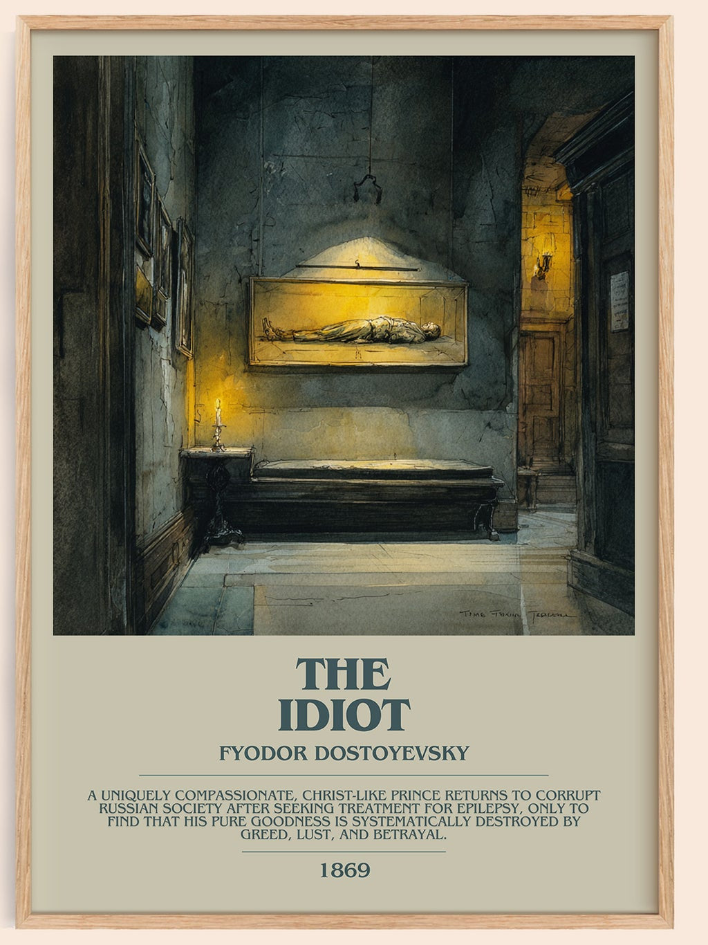 The Idiot bookish book poster by Fyodor Dostoyevsky – framed literary art print
