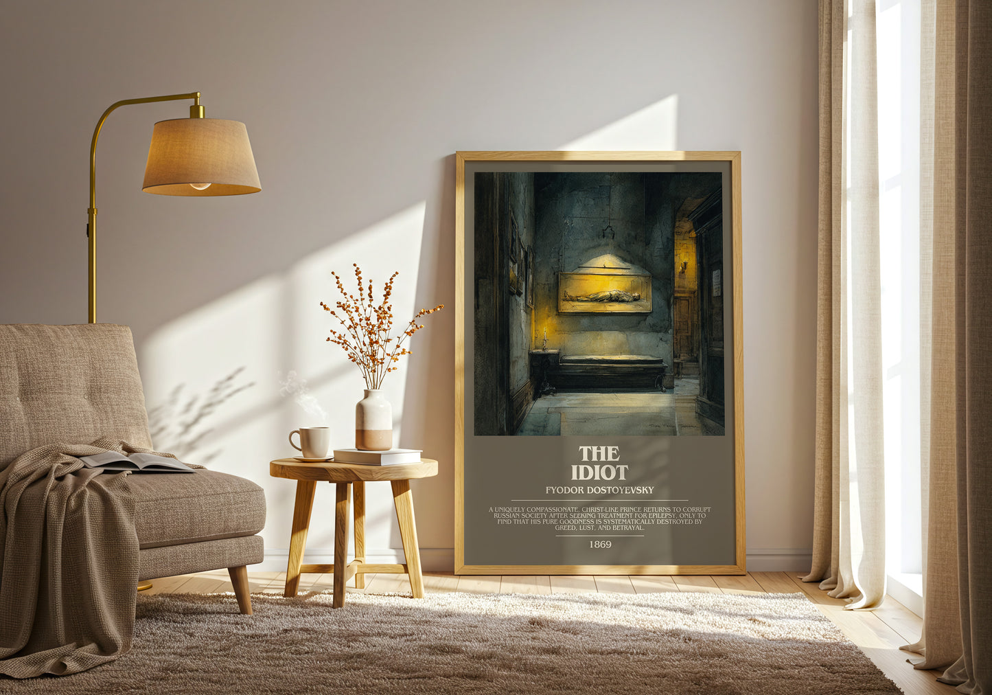 The Idiot bookish print framed by window – literary home decor
