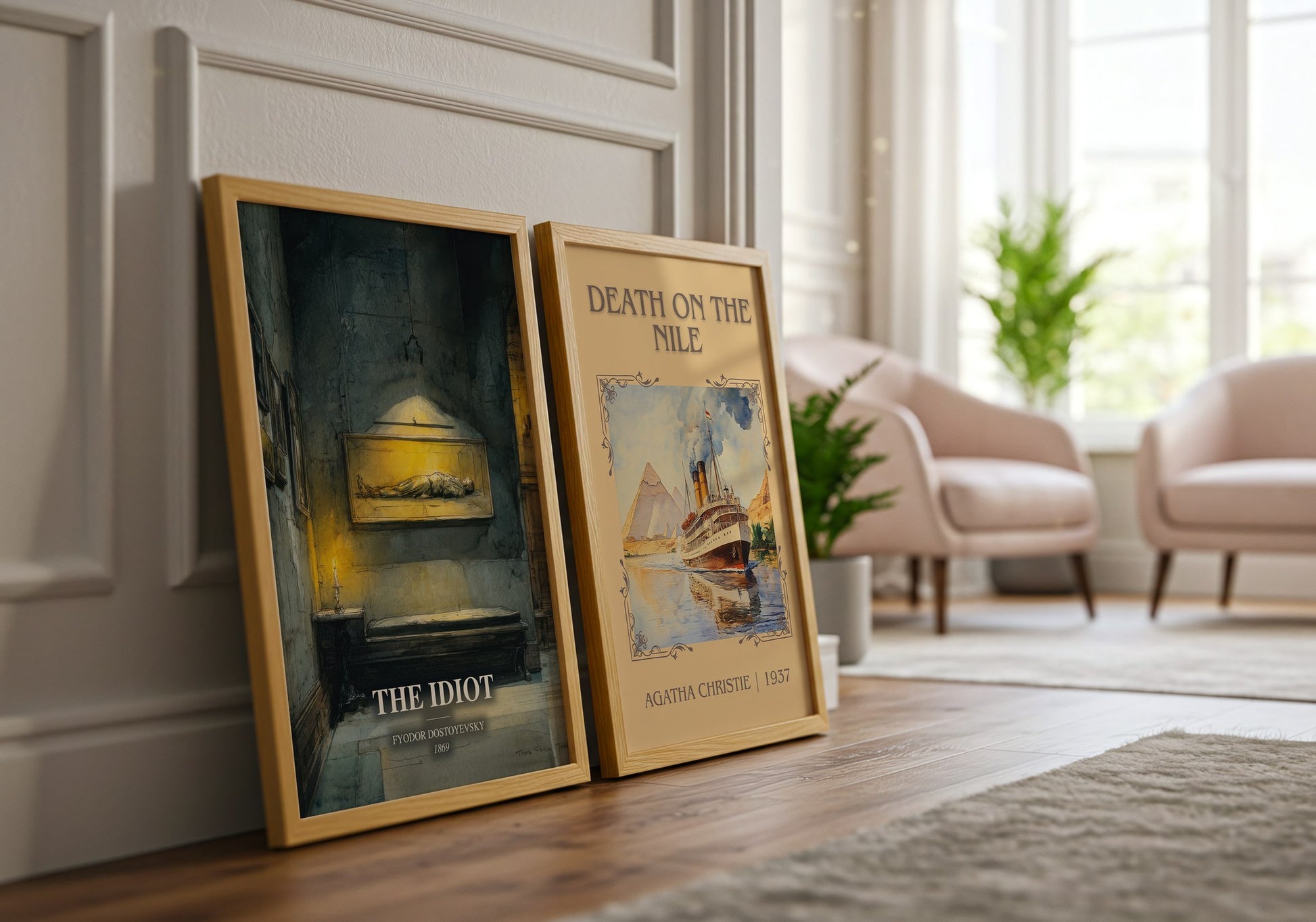 The Idiot watercolour print framed by window – literary home decor