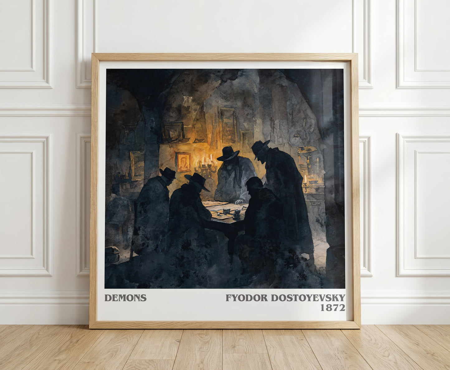 Demons literary print in frame leaning in hallway – classic literature wall art