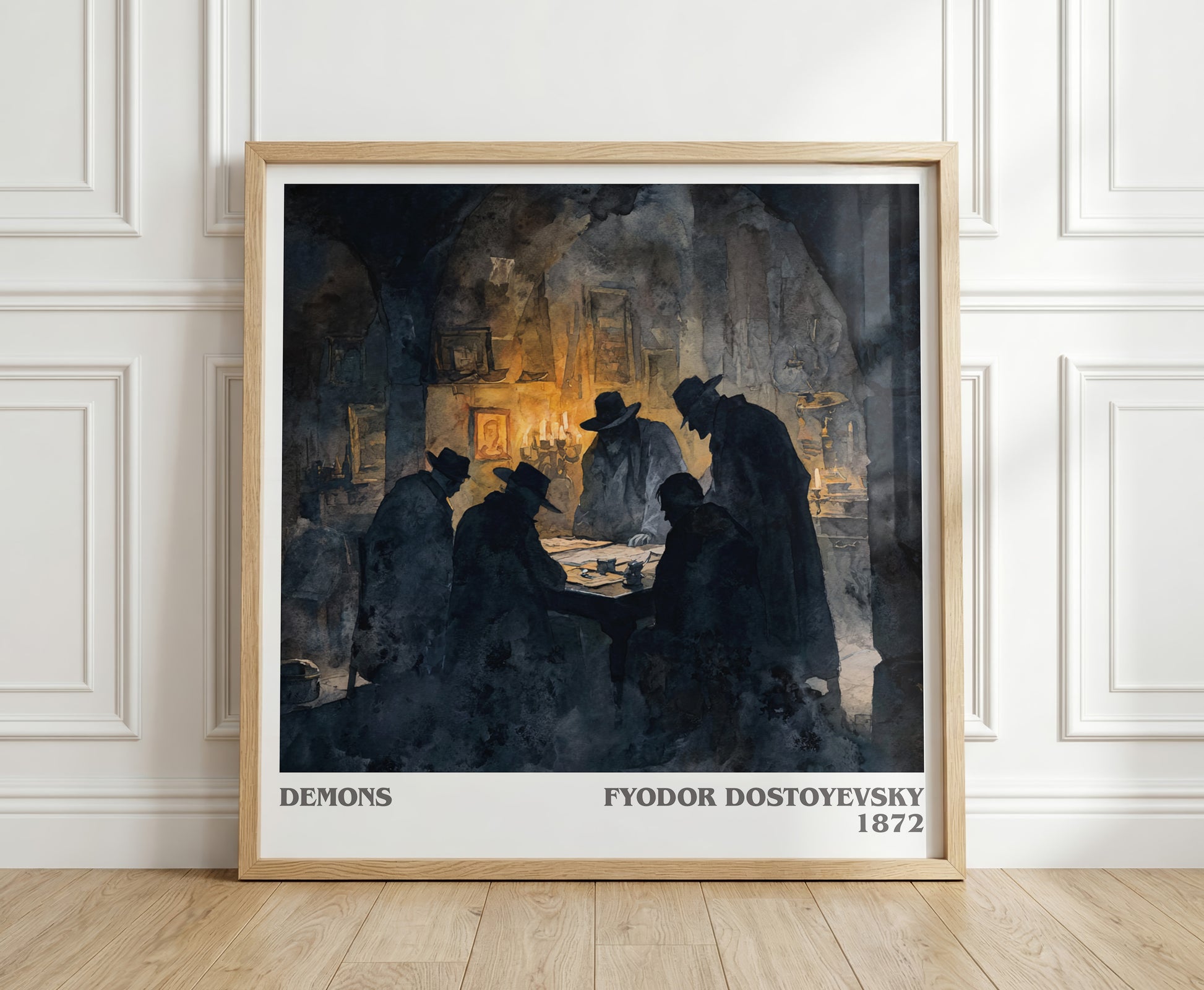 Demons literary print in frame leaning in hallway – classic literature wall art