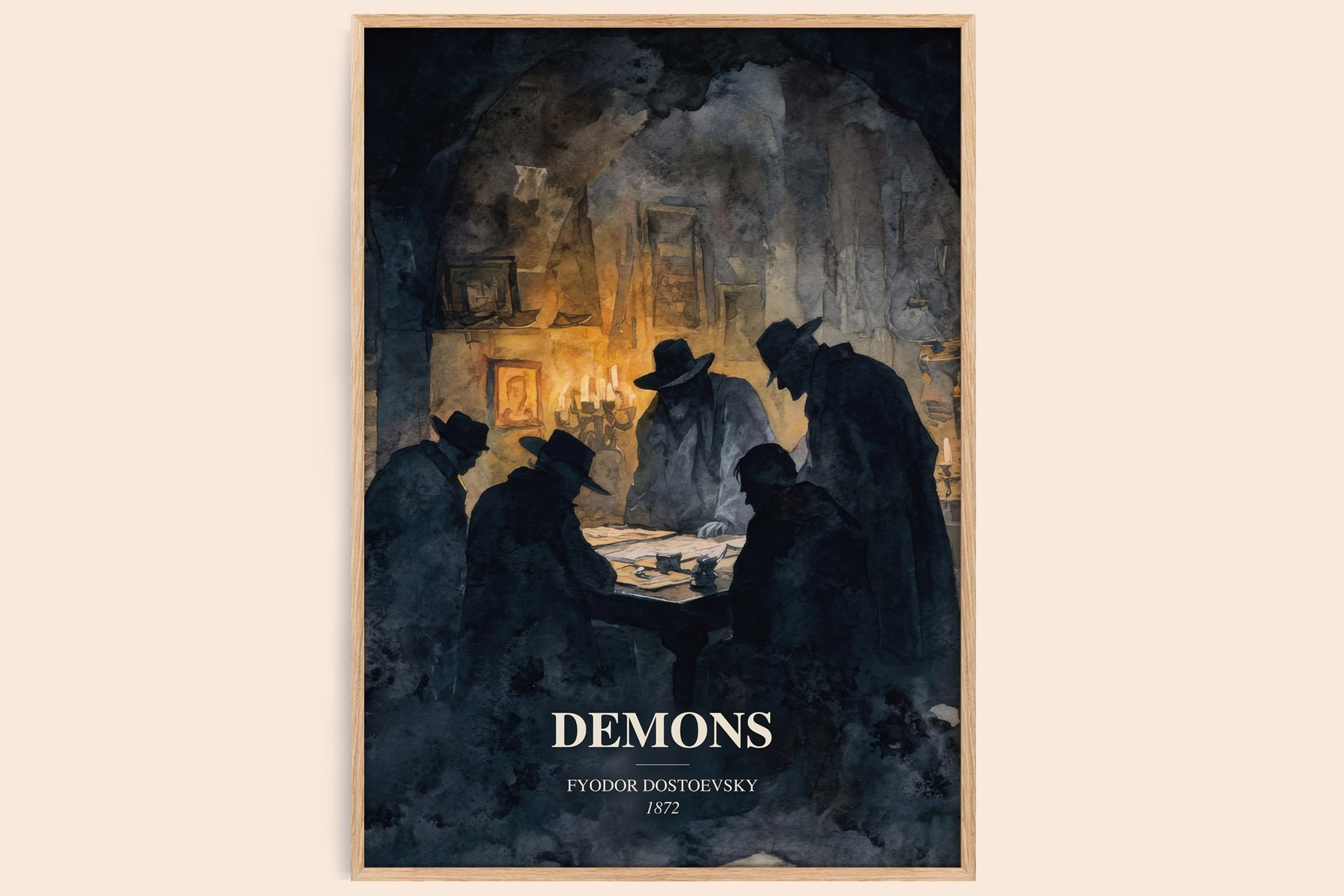 Demons watercolour book poster by Fyodor Dostoevsky – framed literary art print