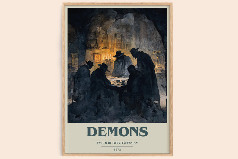 Demons book cover book poster by Fyodor Dostoevsky – framed literary art print