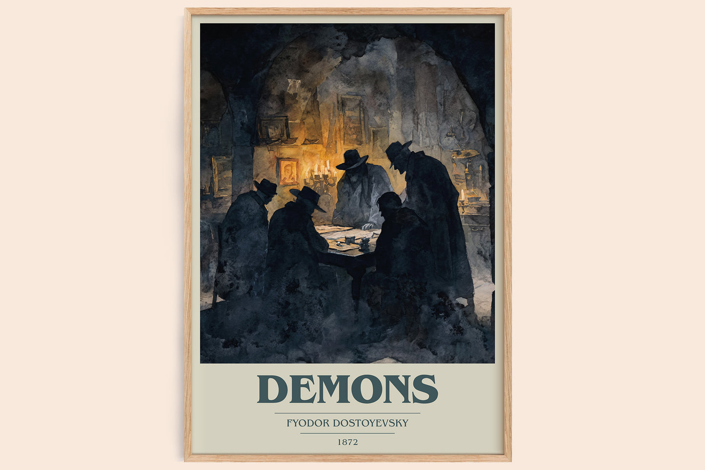 Demons book cover book poster by Fyodor Dostoevsky – framed literary art print