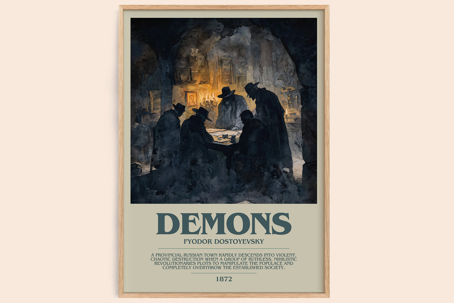 Demons bookish book poster by Fyodor Dostoevsky – framed literary art print