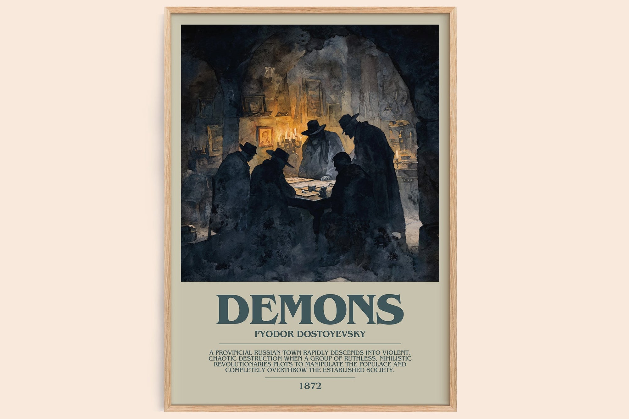 Demons bookish book poster by Fyodor Dostoevsky – framed literary art print